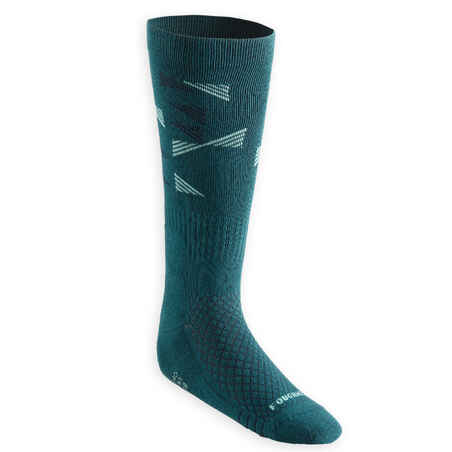 Adult Horse Riding Socks 500 Twin-Pack - Petrol Green/Navy Diamond