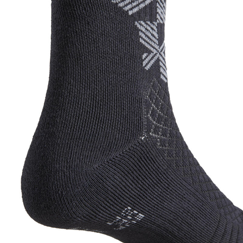 Chaussettes d'équitation 500 adulte motifs Graph noir, gris et rose. Lot de 2