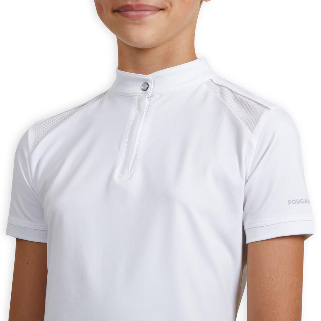 Girls' Short-Sleeved Horse Riding Show Polo Shirt 500 - White