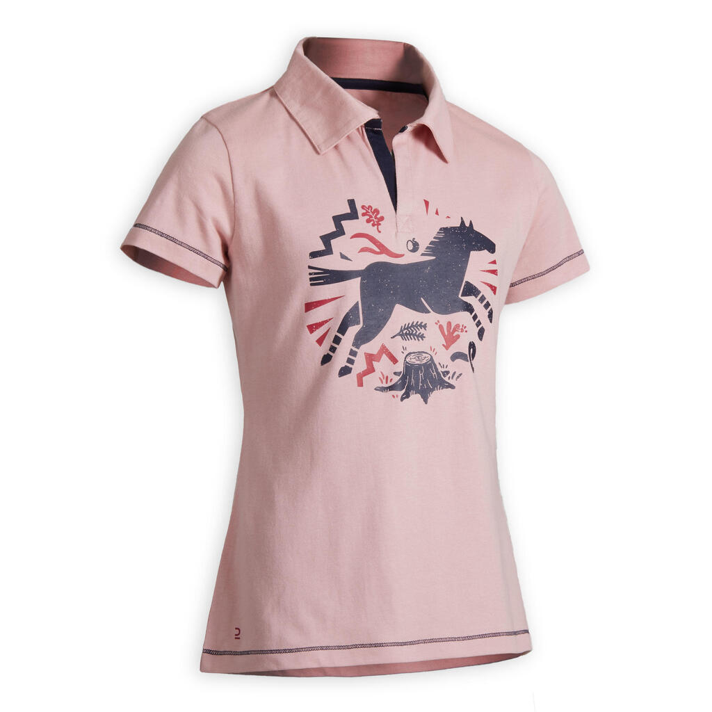 Kids' Short-Sleeved Horse Riding Polo Shirt 100 - White