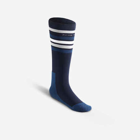 Vaikiškos jojimo kojinės „SKS100“, tamsiai mėlynos, su baltomis juostelėmis