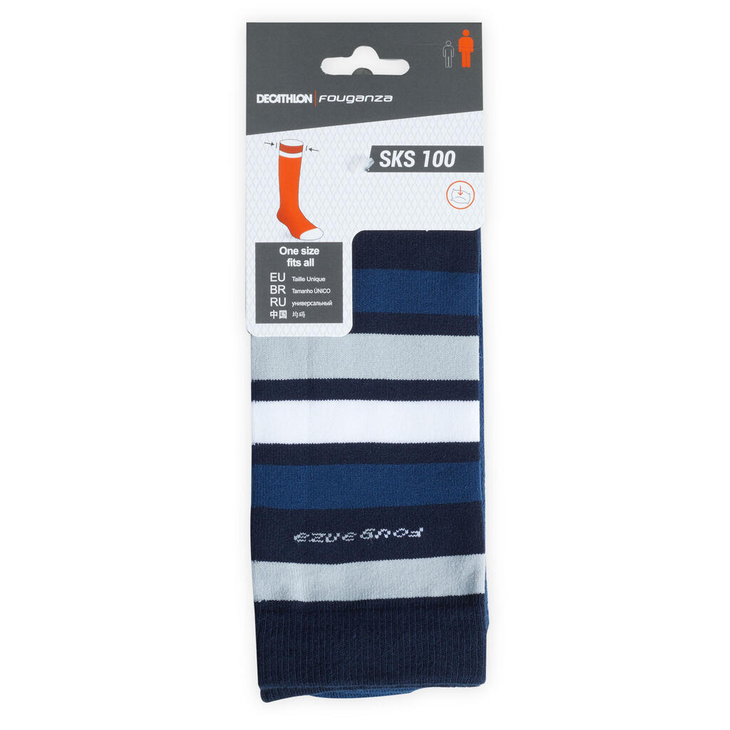 Chaussettes équitation enfant SKS100 marine et bleu nuit/rayures blanches.