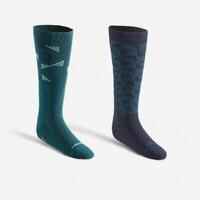 Adult Horse Riding Socks 500 Twin-Pack - Petrol Green/Navy Diamond