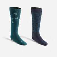 Adult Horse Riding Socks 500 - Petrol Green/Navy Graphic DesignsPack of 2