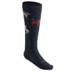 Kids' Riding Socks SKS 500 - Navy/Pink Pony PrintPack of 2