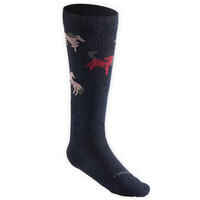 Kids' Horse Riding Socks SKS 500 Twin-Pack - Navy/Pink Pony Print