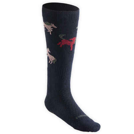 Kids' Horse Riding Socks SKS 500 Twin-Pack - Navy/Pink Pony Print