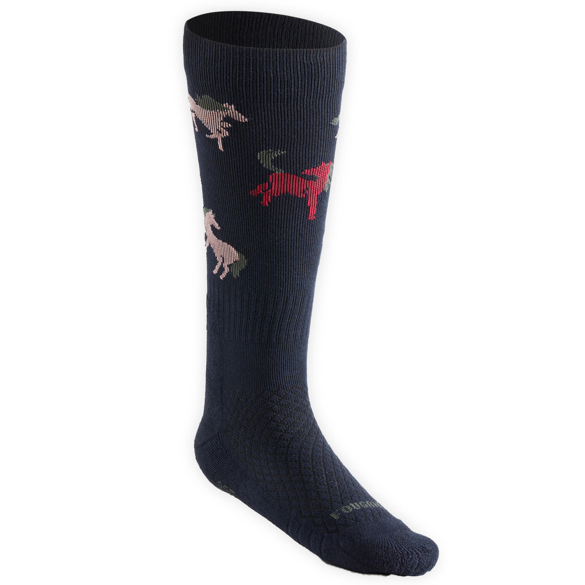 Children's riding socks SKS 500 navy and pink ponies. Set of 2