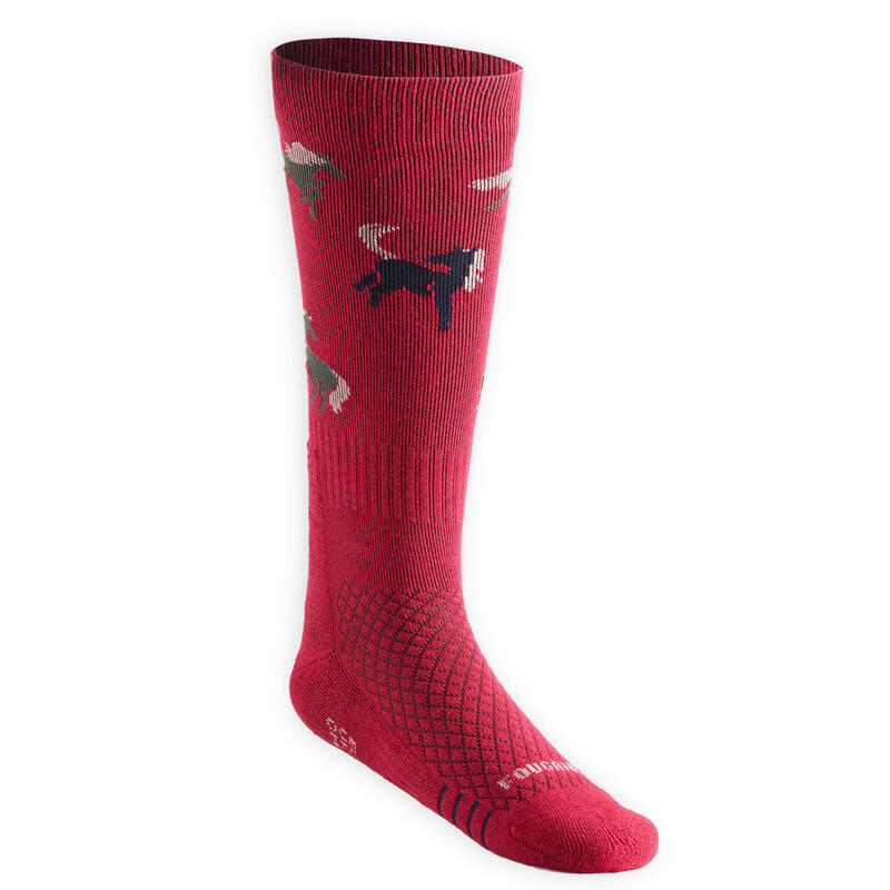 Chaussettes d'équitation enfant SKS 500 motifs poneys marine et rose. Lot de 2