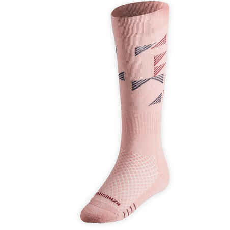 Kids' Horse Riding Socks SKS 500 - Light Pink/Plum Graphic Designs