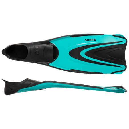 Aletas Submarinismo FF 500 Soft Turquesa Fluorescente - Decathlon