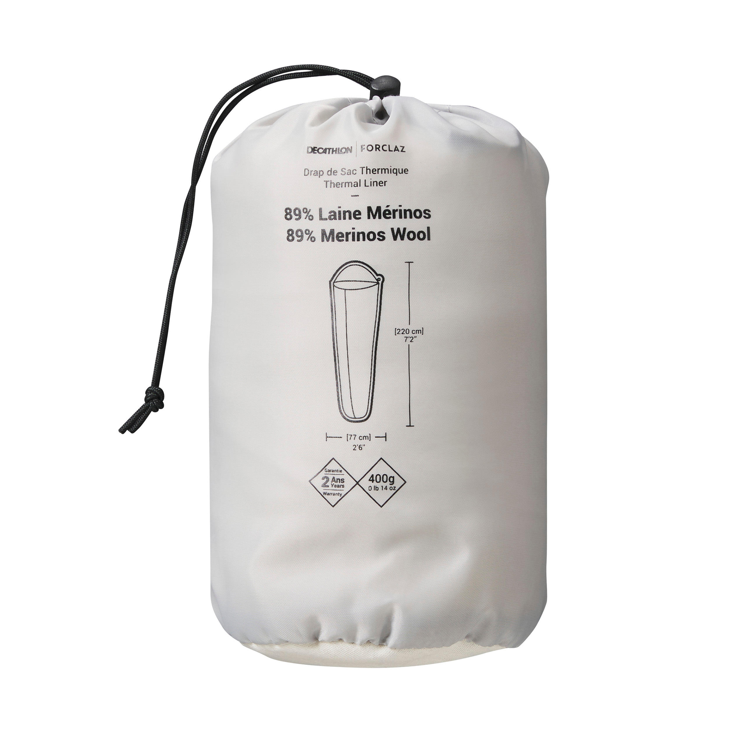 UNDYED COMFORT MERINO WOOL TREKKING SLEEPING BAG LINER ADULT Forclaz