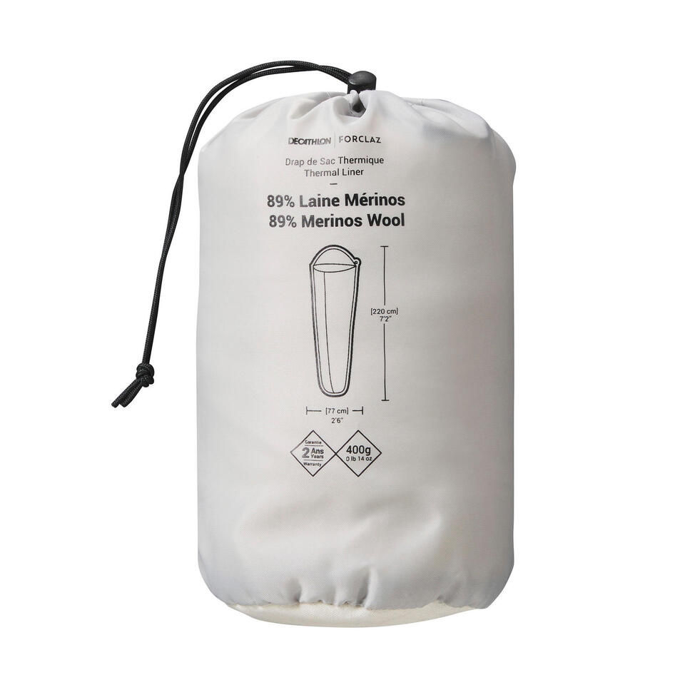 UNDYED COMFORT MERINO WOOL TREKKING SLEEPING BAG LINER ADULT Forclaz