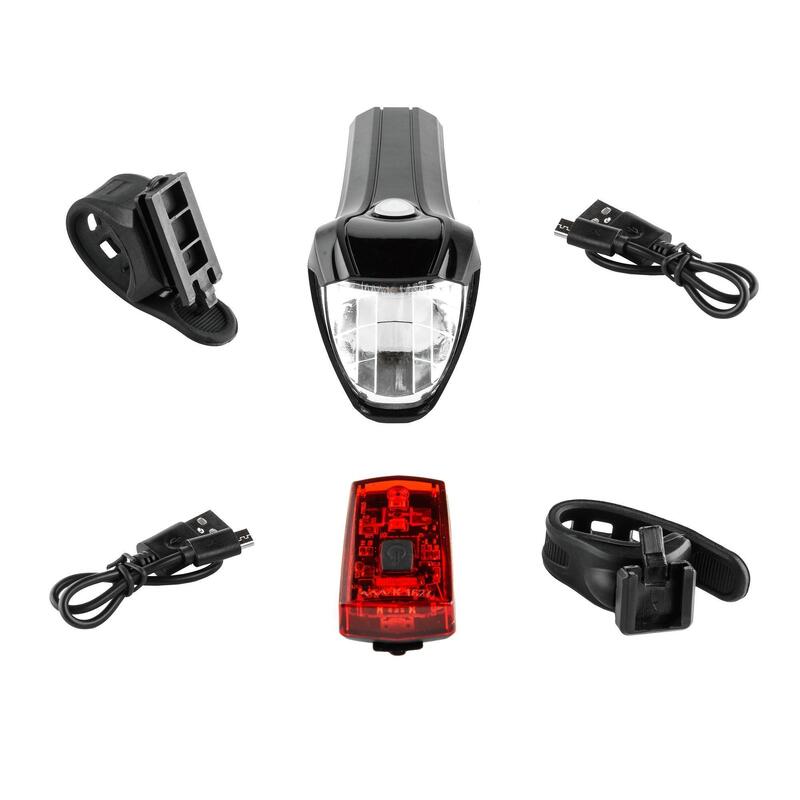 FAHRRADBELEUCHTUNG SET FRONT-/RÜCKLICHT LED 50/25/15 LUX USB