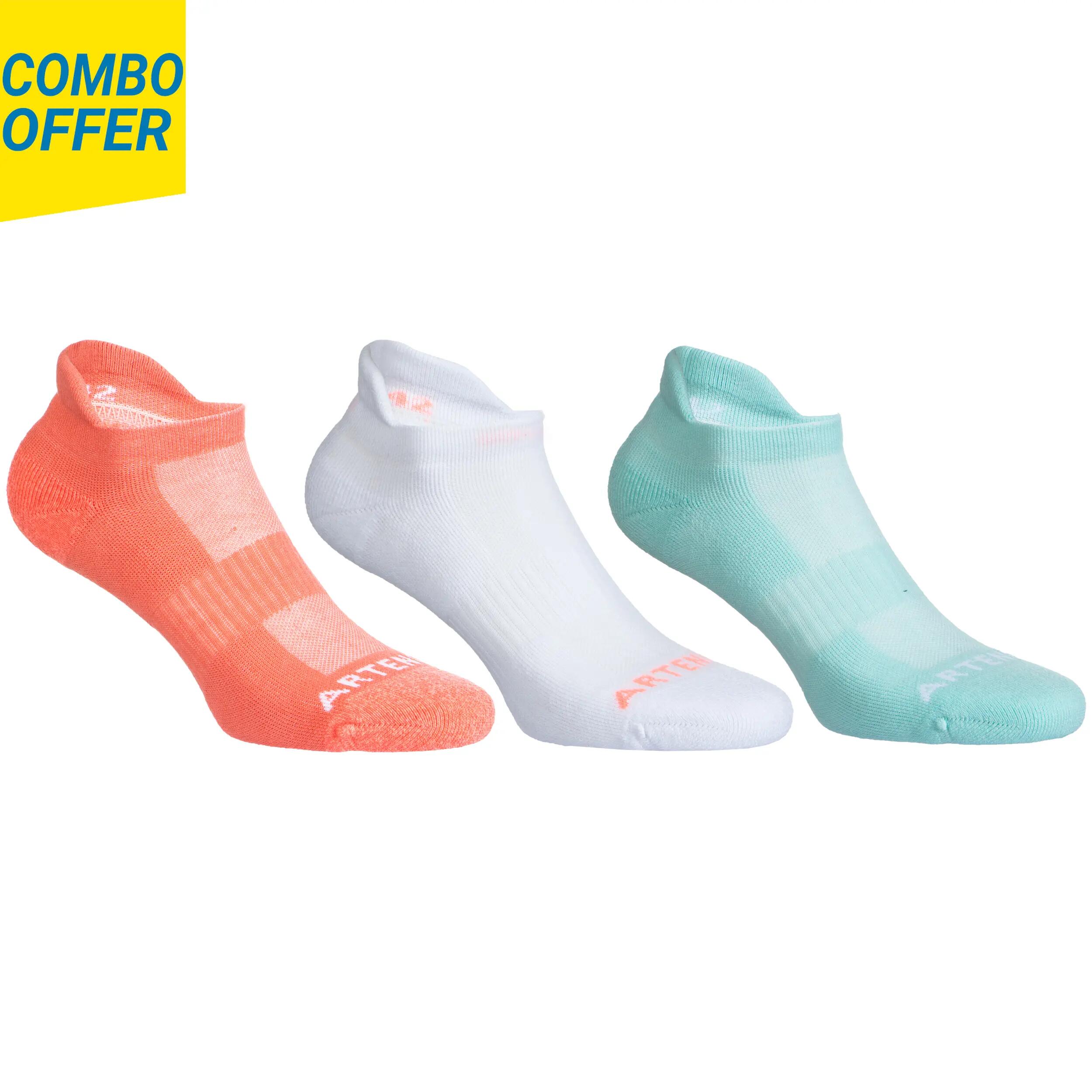 Low Tennis Socks RS 500 Tri-Pack - White/Green 2/40