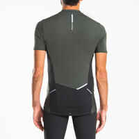 Camiseta Trail Running Hombre Caqui Manga Corta Cremallera