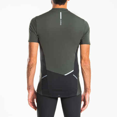 Camiseta Trail Running Hombre Caqui Manga Corta Cremallera