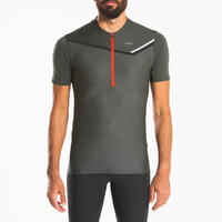 Camiseta Trail Running Hombre Caqui Manga Corta Cremallera