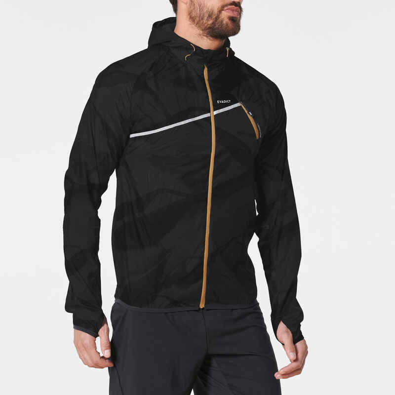 MEN'S TRAIL RUNNING LONGSLEEVED WINDPROOF JACKET GRAPH GREY/BLACK