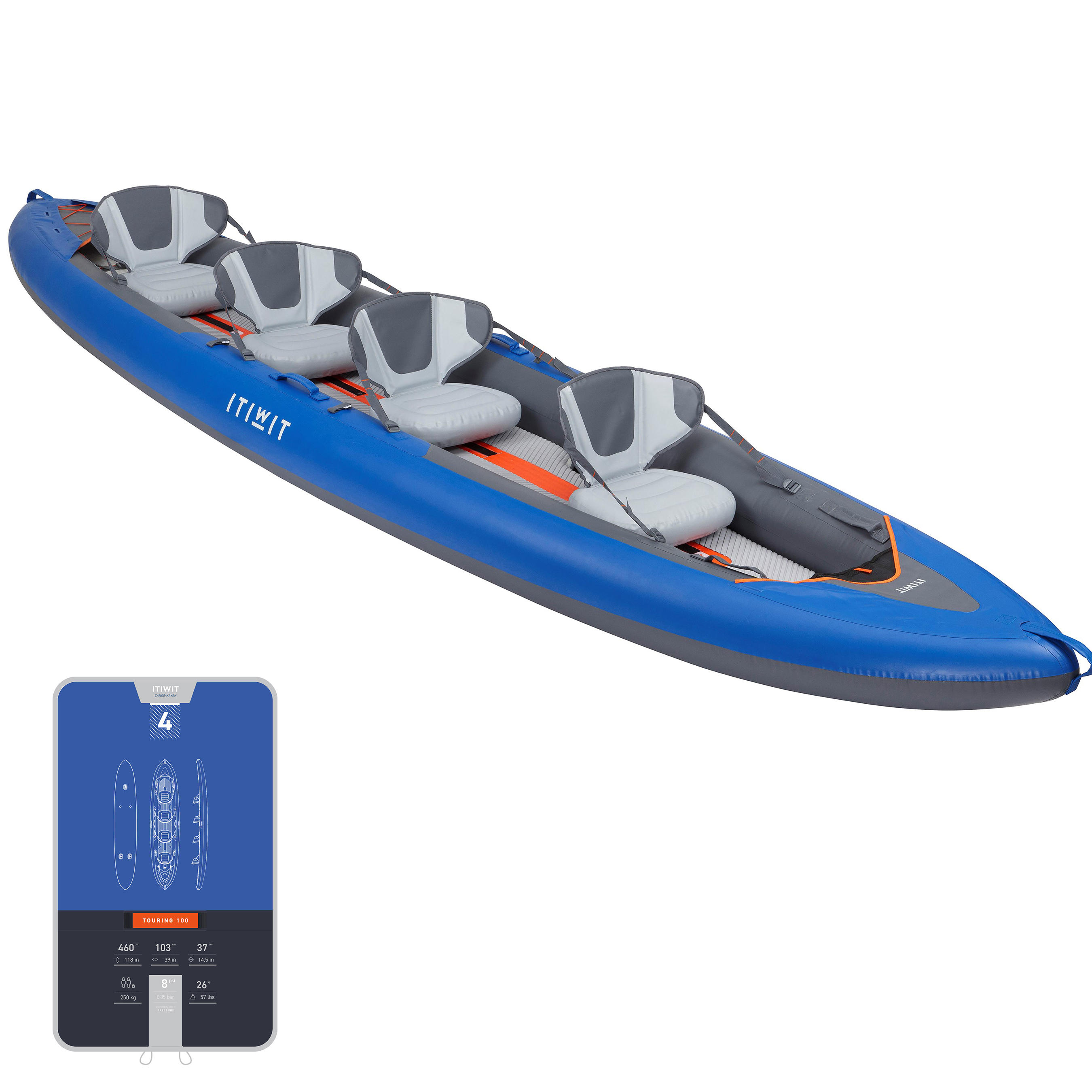 4-seat Inflatable Kayak - KTI X100+ Blue - ITIWIT