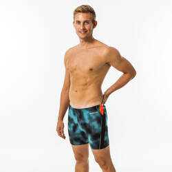 Men's Long Swimming Trunks Turquoise / Black / Orange