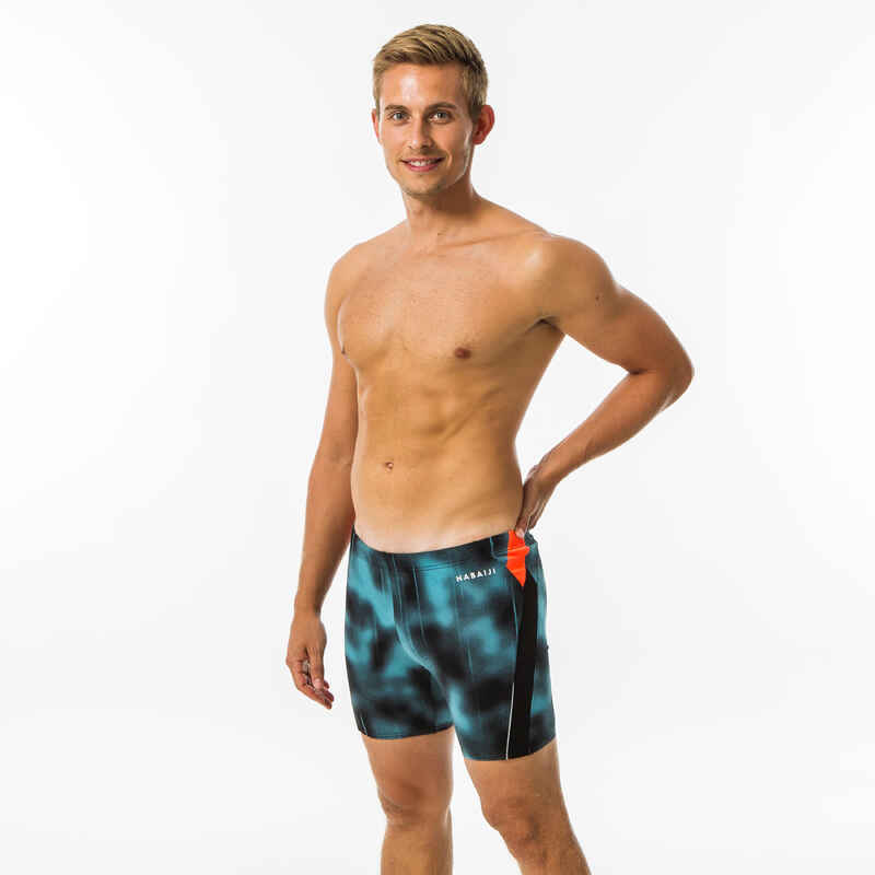 Men's Long Swimming Trunks Turquoise / Black / Orange Decathlon