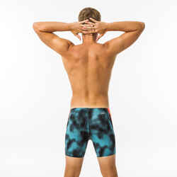 Men's Long Swimming Trunks Turquoise / Black / Orange