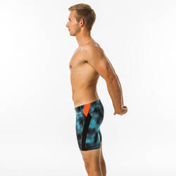 Men's Long Swimming Trunks Turquoise / Black / Orange