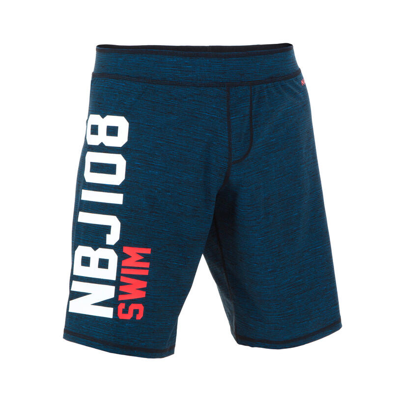 Short De Bain Natation Homme - Swimshort 100 Long - Nbji Noir Rouge