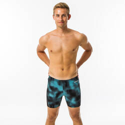 Men's Long Swimming Trunks Turquoise / Black / Orange