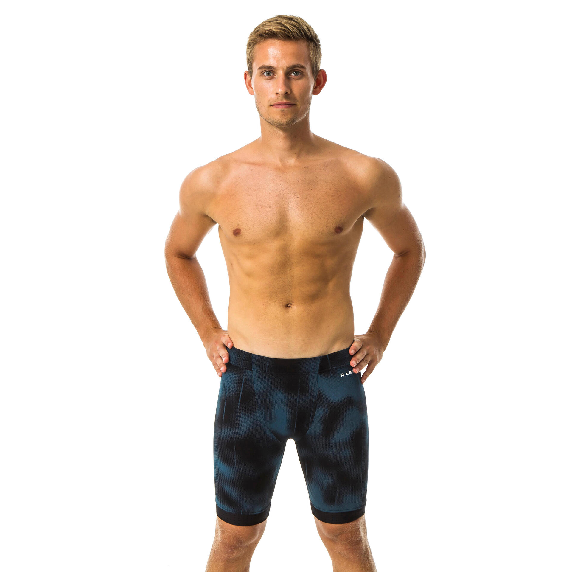 Men Swimming Jammers 500 Black / Turquoise / Orange