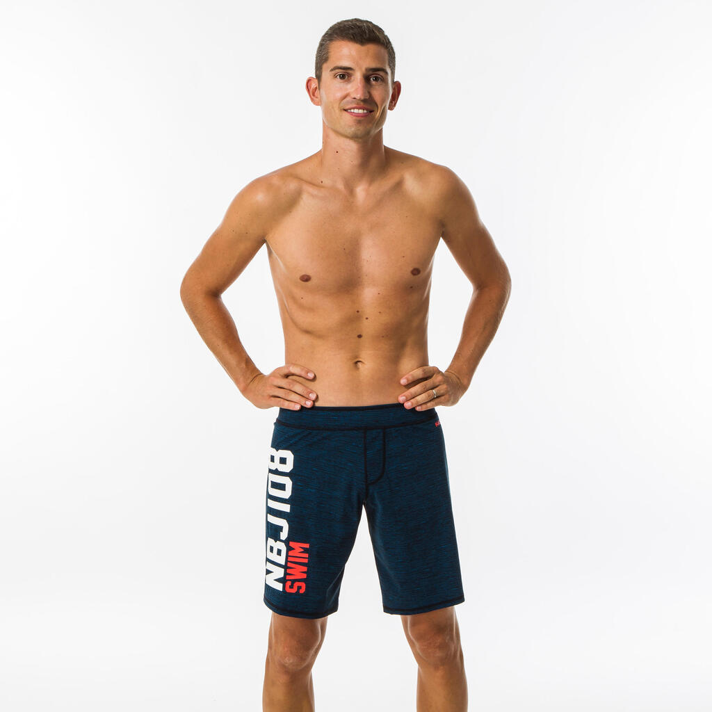 Men’s Swimming Shorts - Swimshort 100 Long - Bana Turquoise Navy Blue