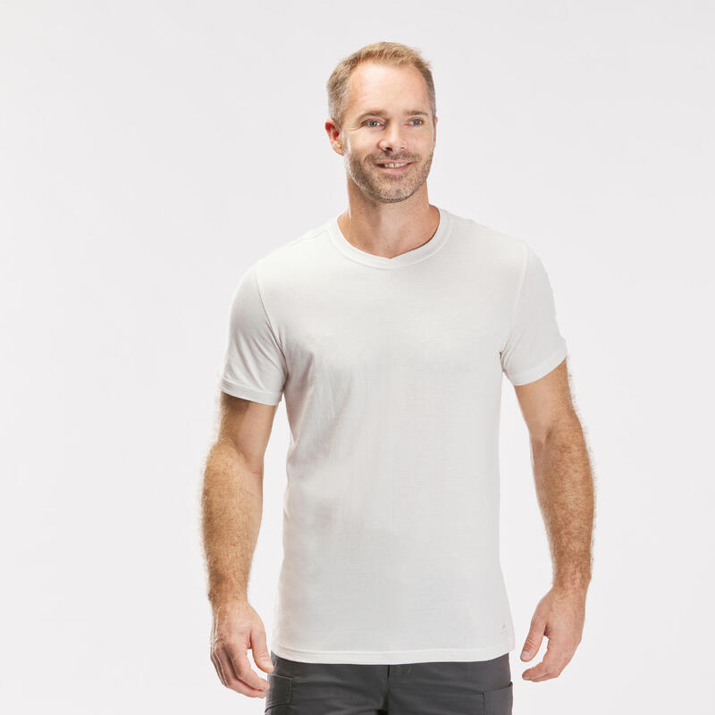 Camiseta de montaña y trekking manga corta Hombre Quechua NH550 Fresh beige