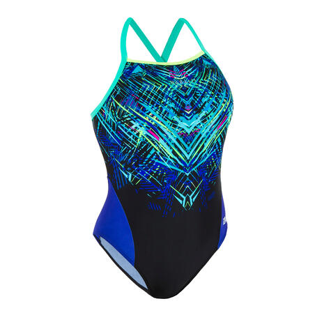 Women’s Swimming One-Piece Swimsuit Lexa Mixen - Green and Blue - Decathlon