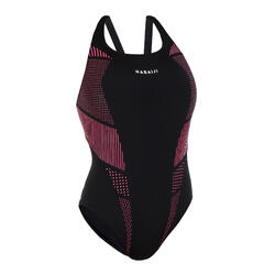 Bañador Mujer natación deportivo negro rosa. Hasta T. 48