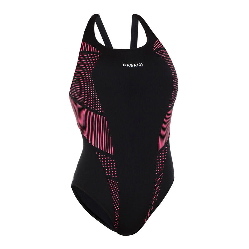 Bañador Mujer natación deportivo negro rosa. Hasta T. 48