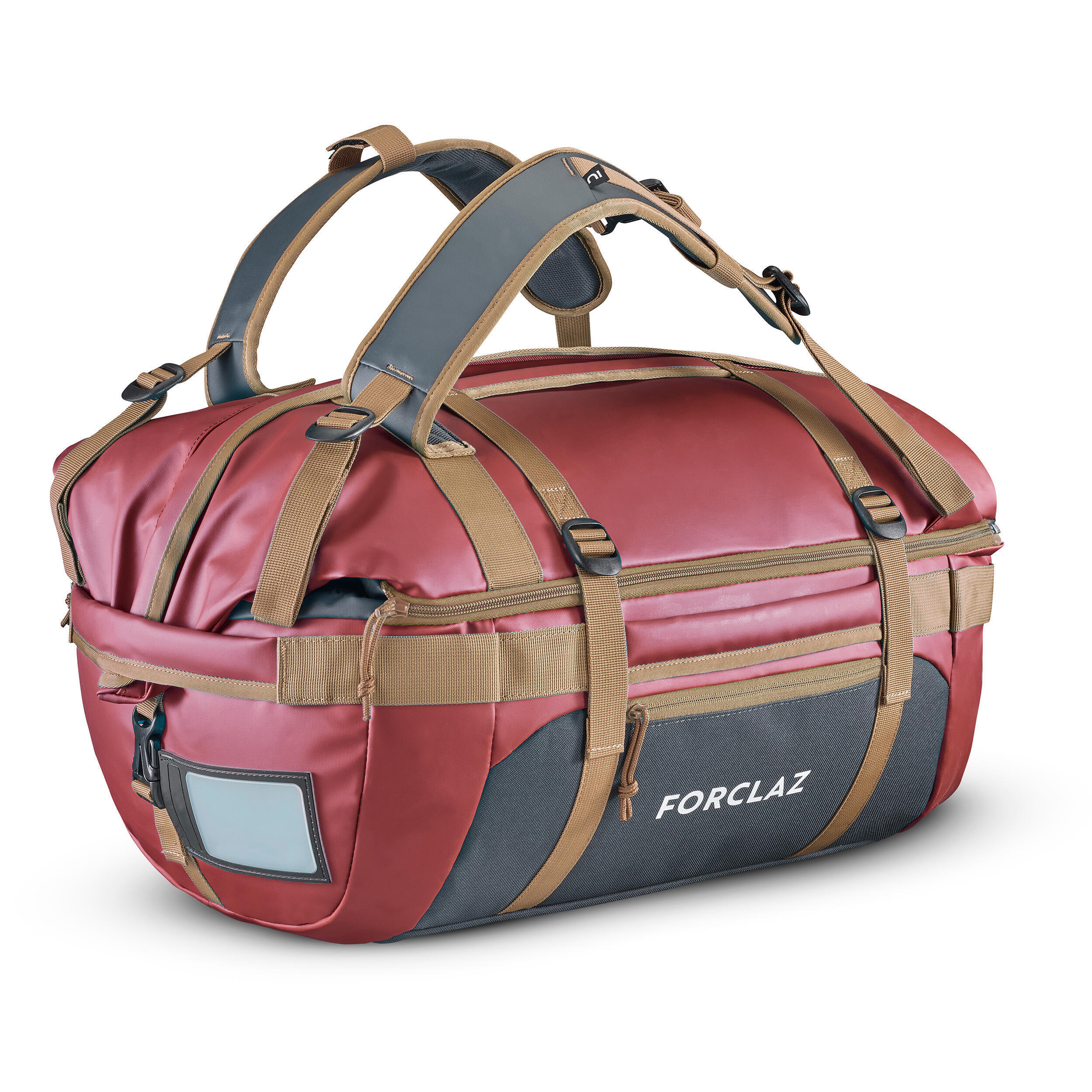 Een rode Extend 40/60L-tas voor trekking repareren