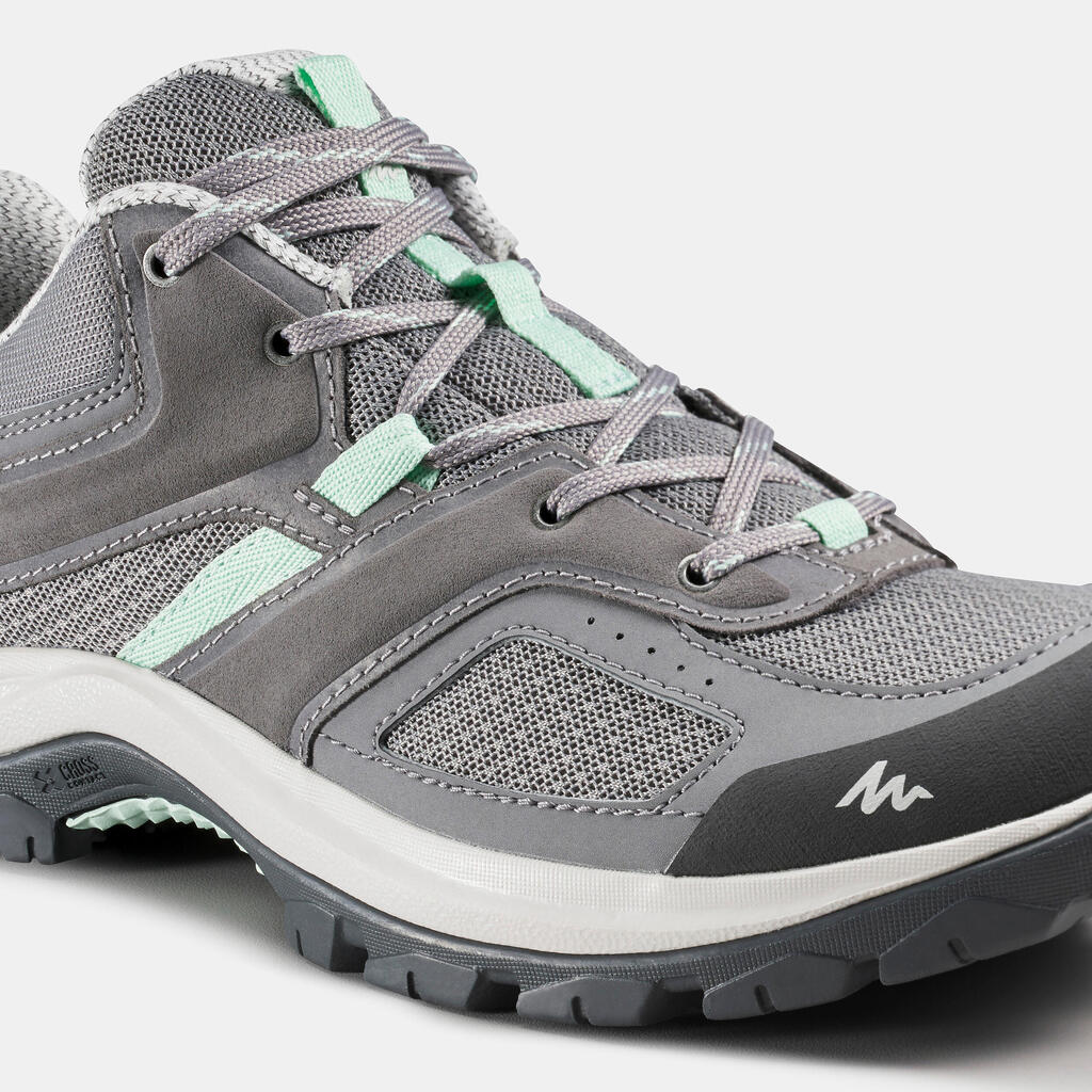 ZAPATILLAS DE SENDERISMO MONTAÑA MUJER MH100 GRIS/VERDE