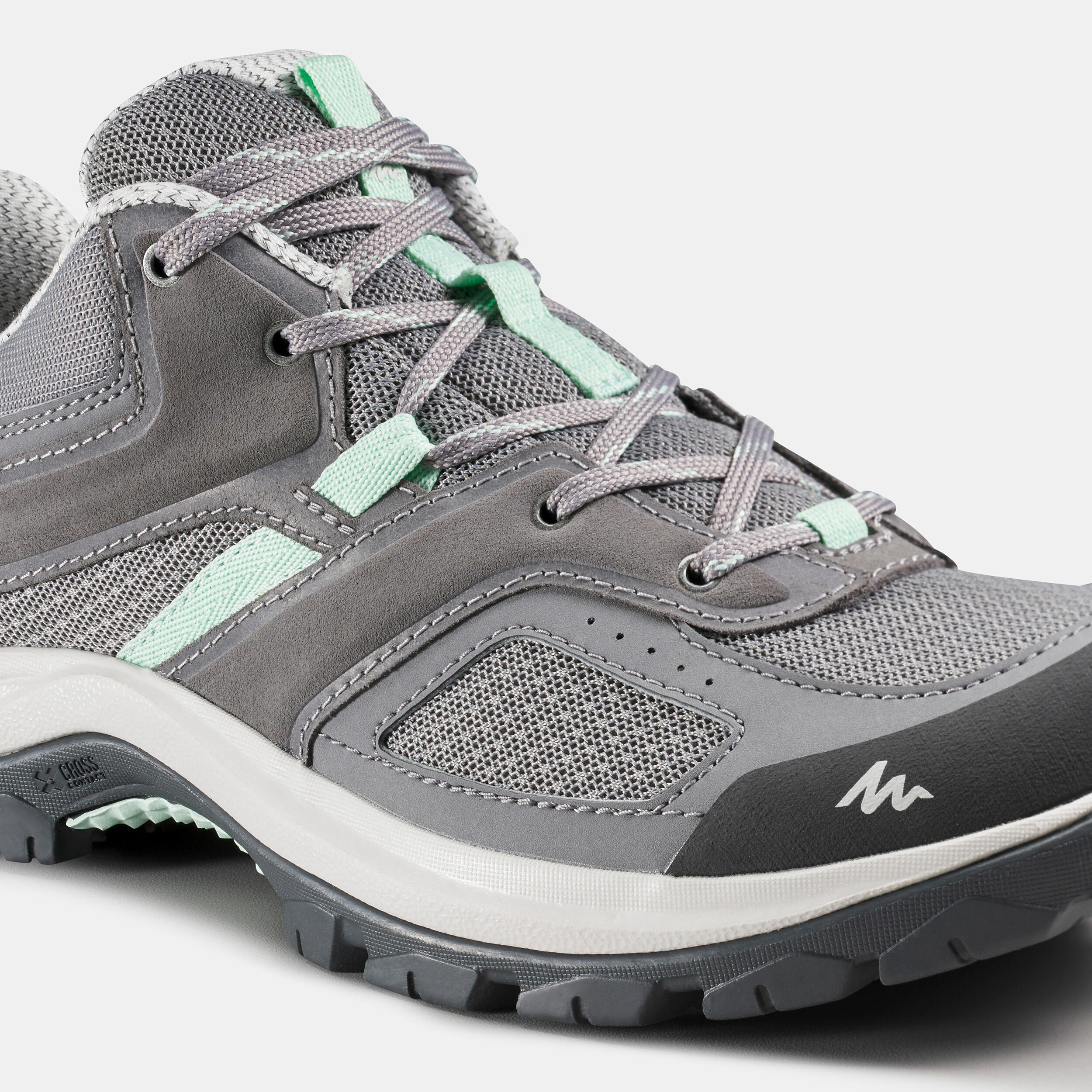 Women's mountain walking shoes - MH100 - Grey/Green 5/6