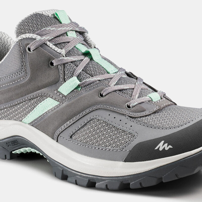 MOUNTAIN HIKING SHOES - MH100 - GREY/GREEN - WOMEN