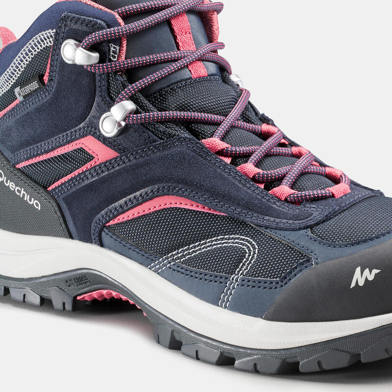 Women’s Waterproof Mountain Walking Boots - MH100 Mid Blue/Pink