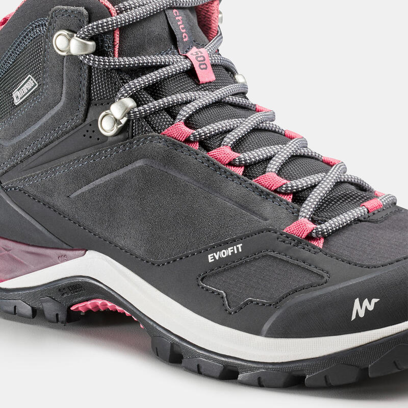 Dámské turistické kotníkové nepromokavé boty MH 500 šedo-růžové