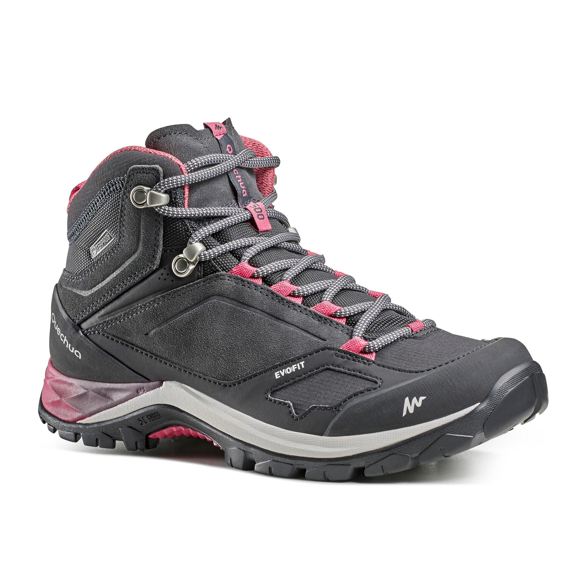 BOTÍN SENDERISMO MUJER IMPERMEABLES MH500 GRIS/ROSADO - Decathlon