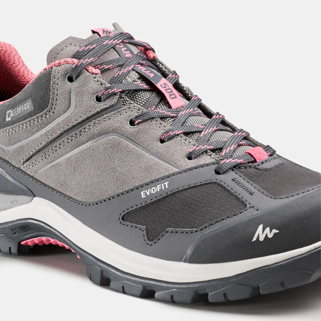 Dámska nepremokavá obuv na horskú turistiku – MH500 sivo-ružová