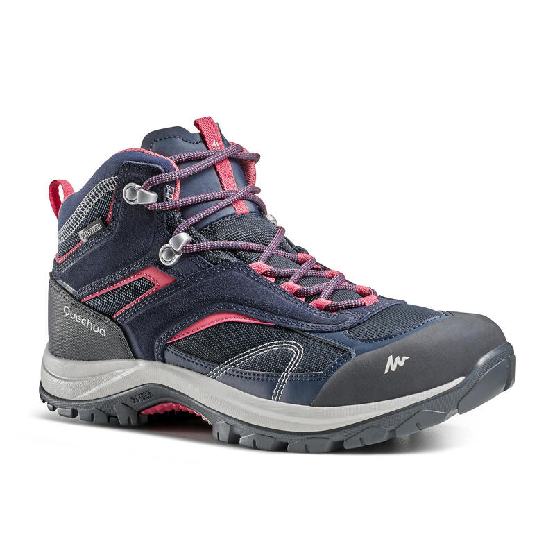 Women’s Waterproof Mountain Walking Boots - MH100 Mid Blue/Pink