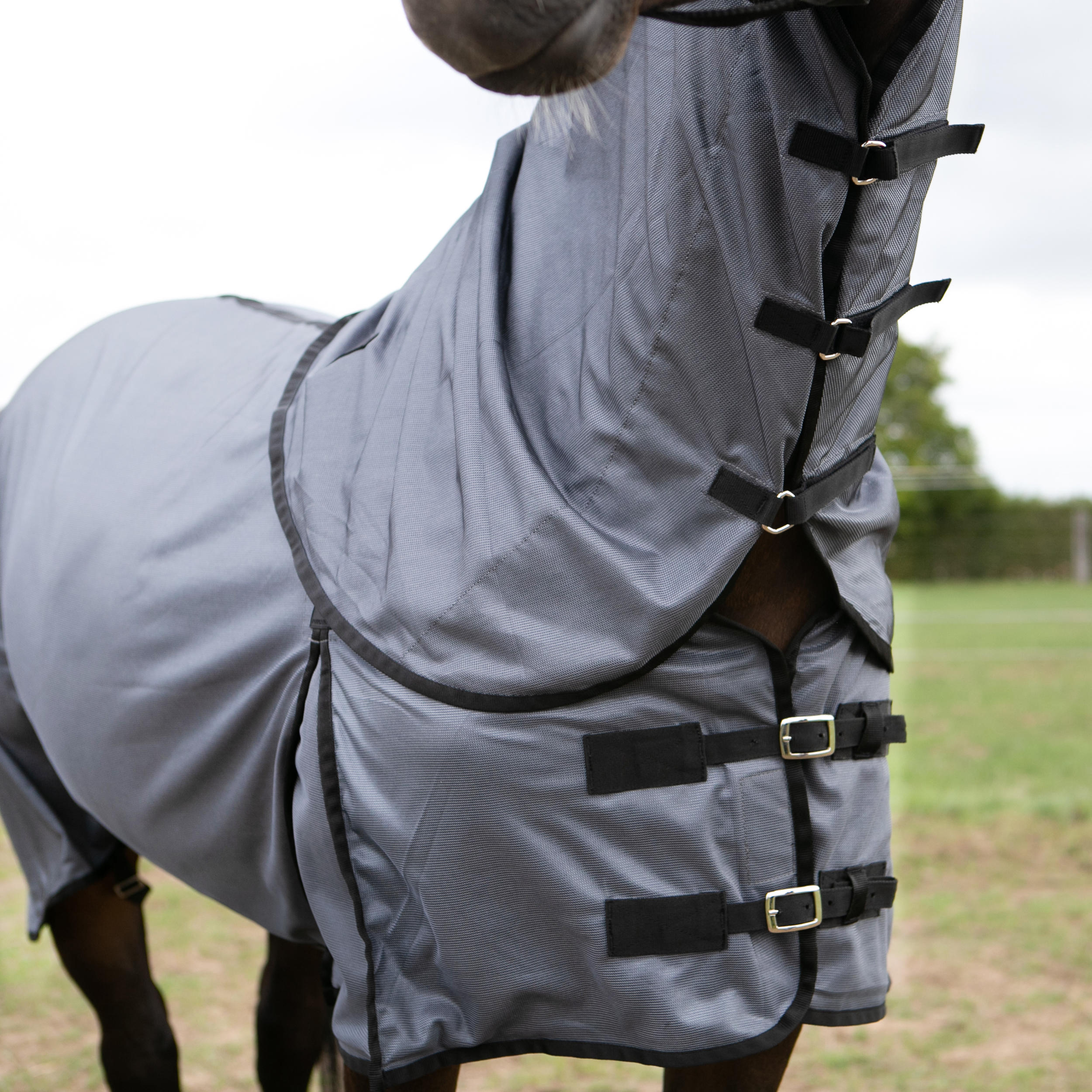 Chemise anti-mouche d'équitation pour cheval et poney - 100 gris - FOUGANZA