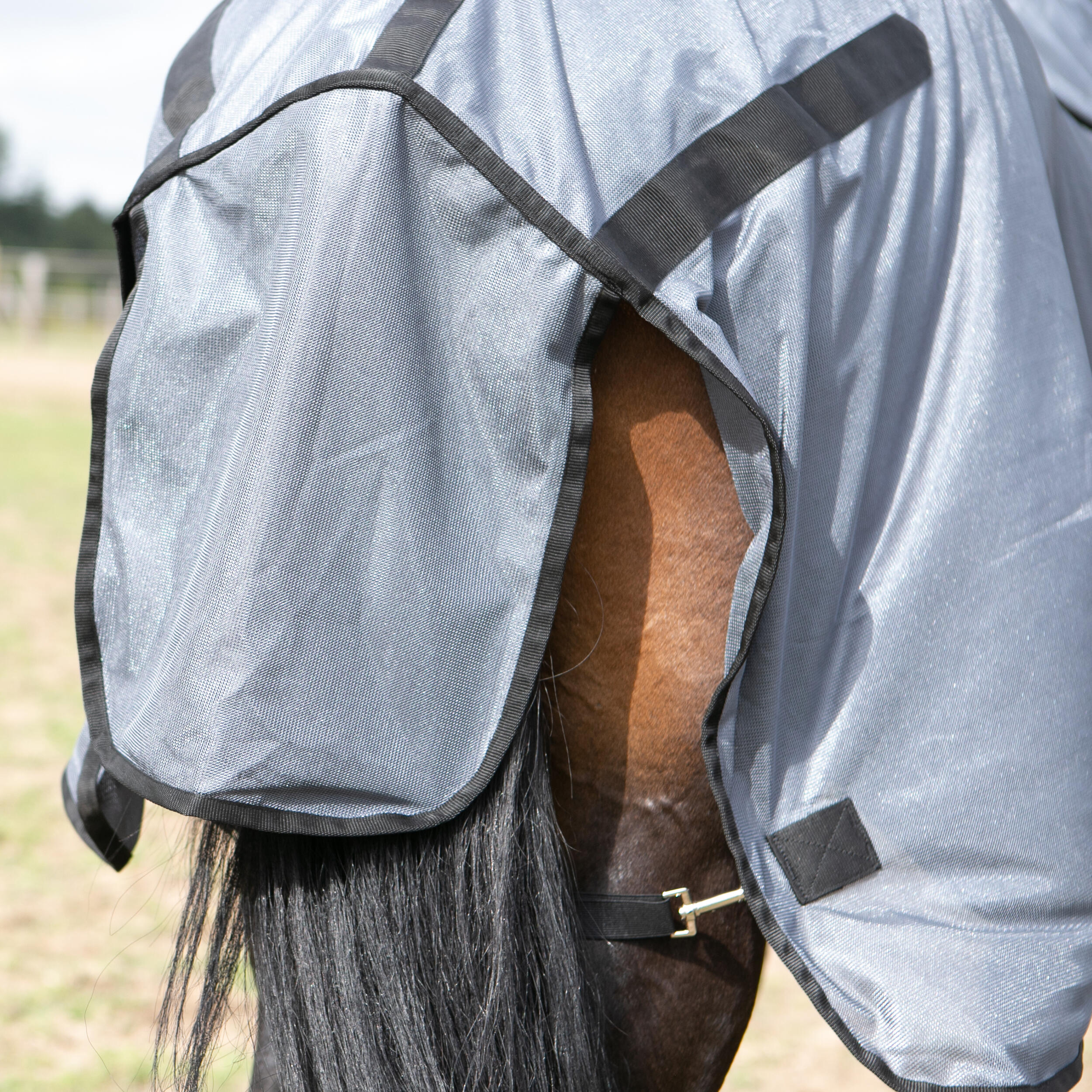 Chemise anti-mouche d'équitation pour cheval et poney - 100 gris - FOUGANZA