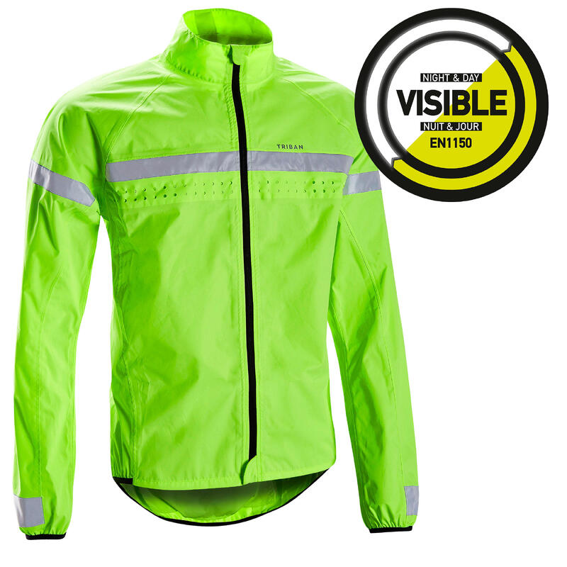 Veste vélo route manches longues coupe-pluie homme - RC120 visible EN1150