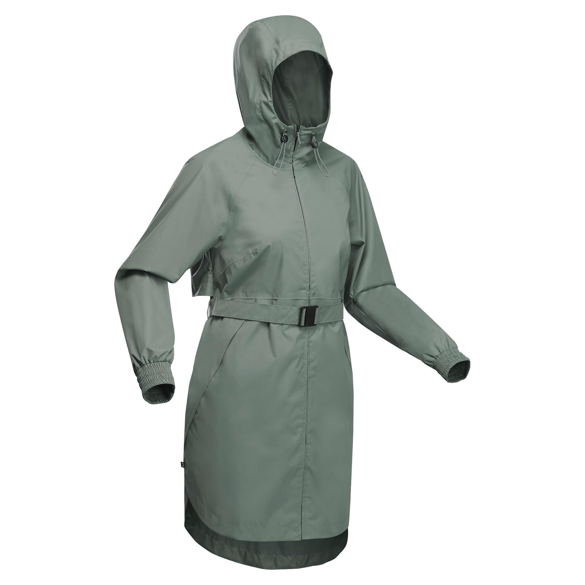 Jachetă Lungă Impermeabilă Drumeție Raincut Kaki Damă decathlon.ro imagine 2022