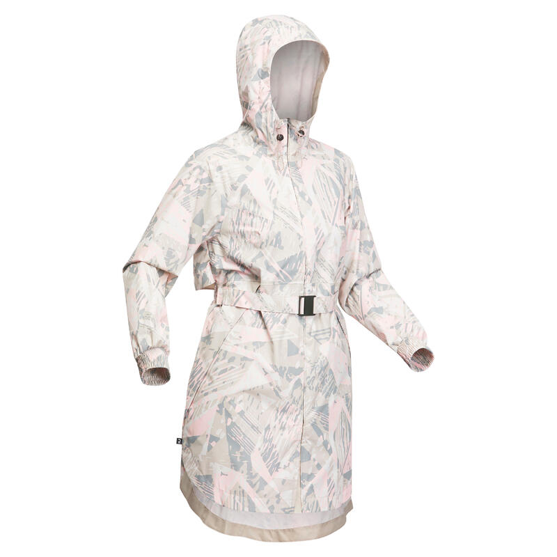 Geacă Lungă Impermeabilă Drumeție în natură Rain Cut Alb Damă 